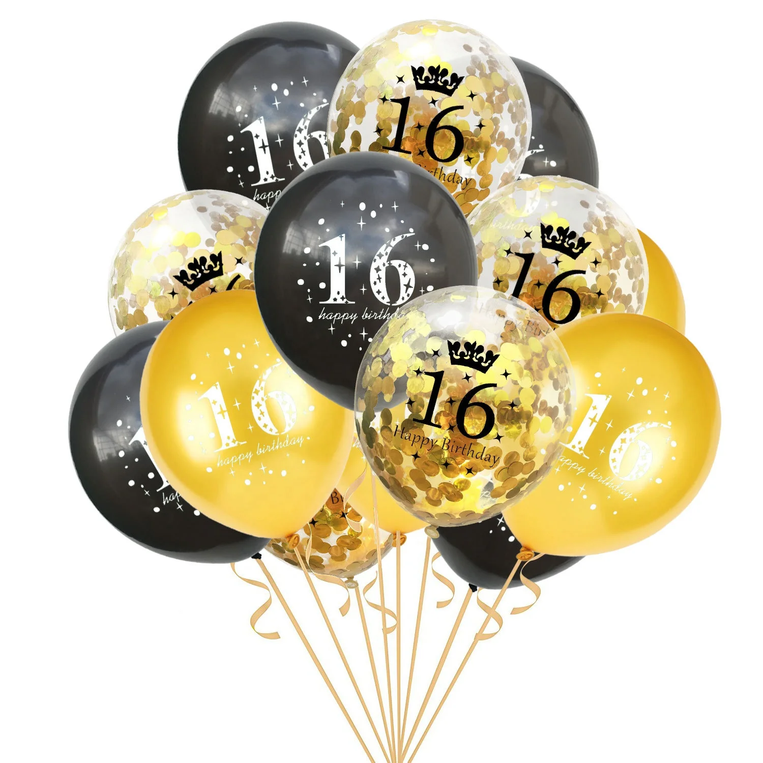 Glücklich 16th Geburtstag Banner Luftballons Set für Süße 16 Jahre Alt Geburtstag Party Dekoration Lieferungen Gold Schwarz K7