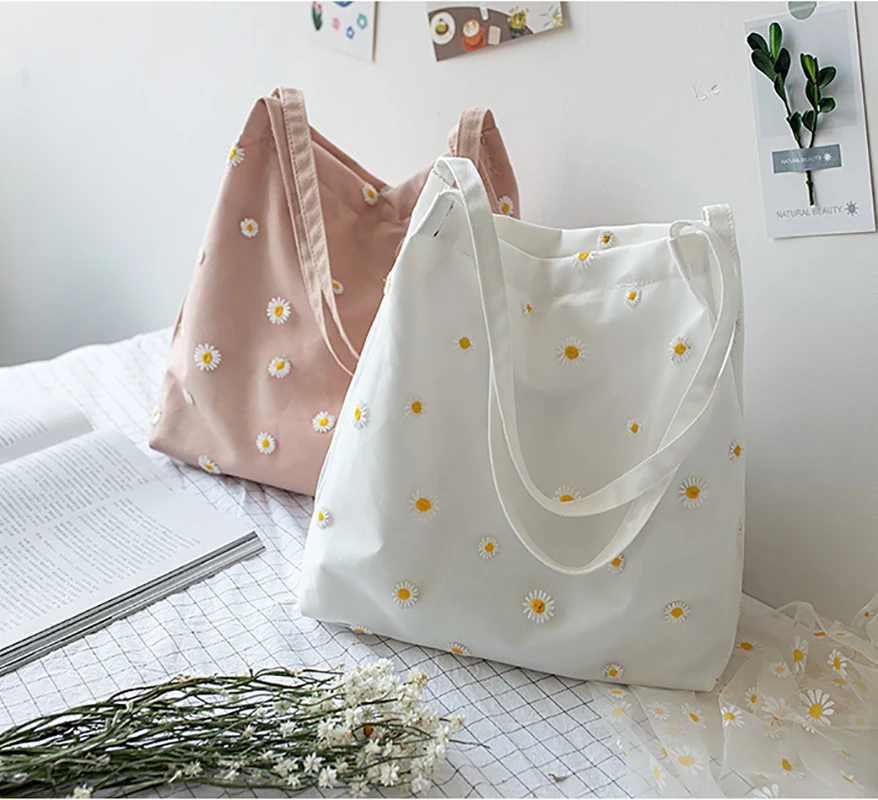 

Canvas Shopping Bag 2021 Women's Daily Handbag Eco-Friendly Reusable Handbag Shopping Bag, White