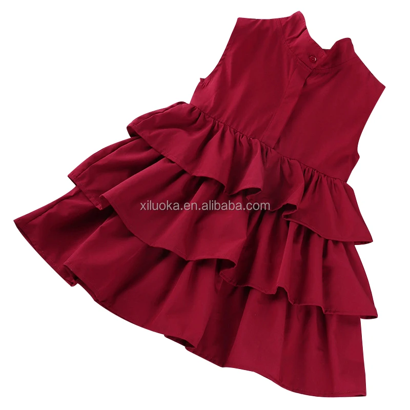 

Explosive Children's Clothing 2021 Dress Red Color Summer Girl Child Sleeveless Children's Solid Color Princess, Picture