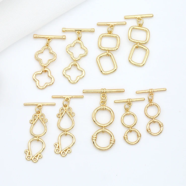 

Factory Wholesale 14K Gold Plated Flower Rectangle Round Shape OT Toggle Clasp for Jewelry Making