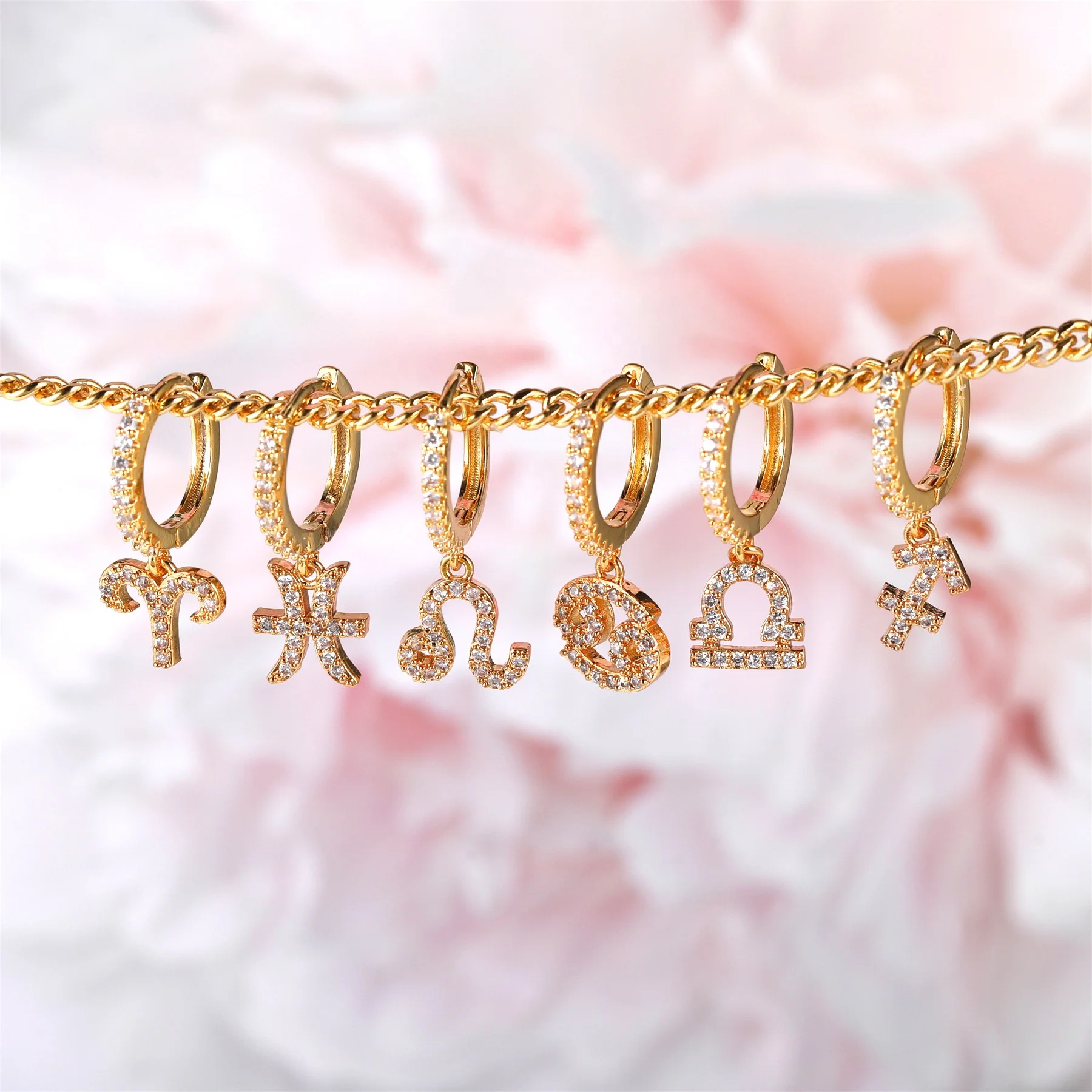 

Minimalist 1pc 18K Gold Plated 12 Zodiac Signs Dangle Small Huggie Hoop Earrings for Women 2022 INS Trendy Jewelry
