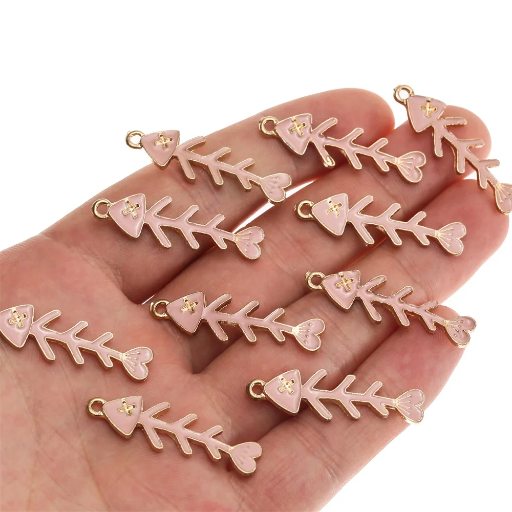 

Pink Fishbone Alloy Dripping Pendant DIY Jewelry Accessories Pendant Earring Bracelet Necklace Making Accessories, As shown