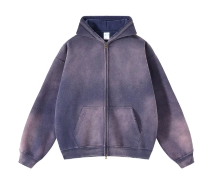 Vintage Cotton Hoodie Men Distressed Washed Oversized Heavyweight Women Plain Color Casual Autumn Fall Winter