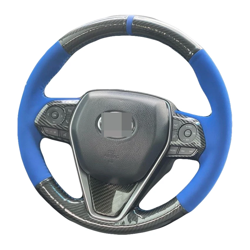 

Custom Hand Stitching Blue Suede Carbon Steering Wheel Cover for Toyota Corolla RAV4 Avalon Camry 2018-2020