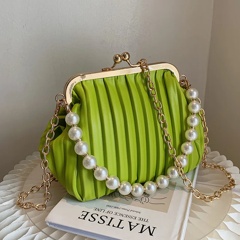 

New arrival pearl handle shell bags women luxury handbags ladies shoulder leather messenger bag 2021 for women