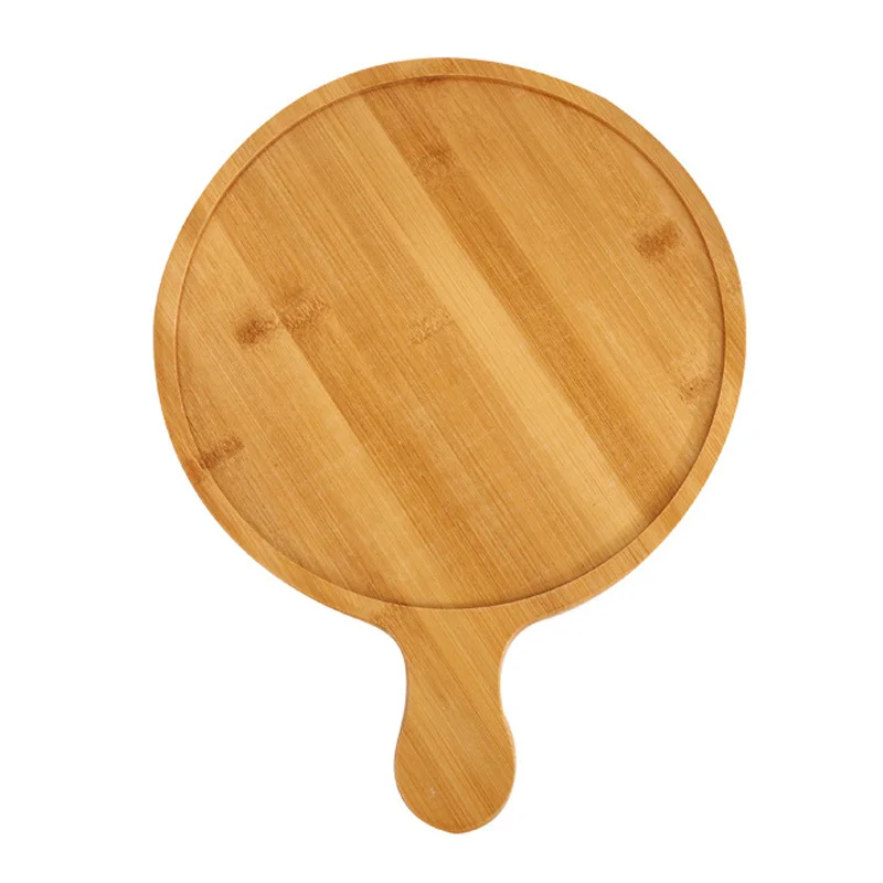 

8 Inch 9 Inch 10 Inch Japanese Western Restaurant Bamboo Wood Round Handle Pizza Tray Plate, Customized accord