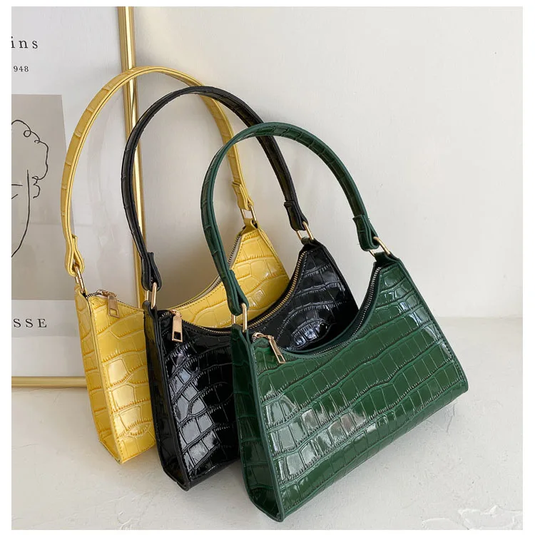 

2021 Factory Direct Sale Croc-Embossed Shoulder Bags Women Hand Bags Leather Underarm Bag Handbags, 5 colors