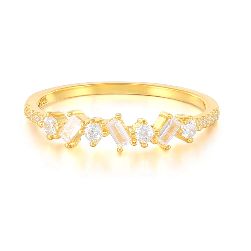 

ROXI trend s925 sterling silver fashion ins square diamond close ring, Gold/white