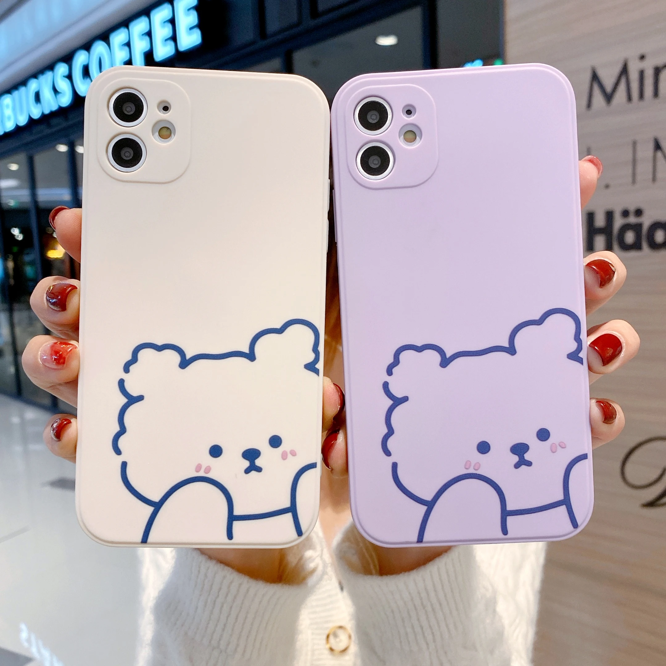 

Cartoon Phone Case For iphone 6 7 8 plus X XS XR 11 12 Mini PRO Max Cute Bear Cover TPU Fully Soft Silicone Protective Case, As picture