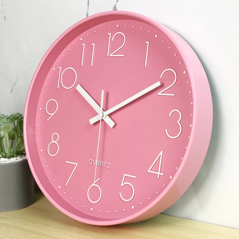 

12inch Creative Pink Modern Silent Bedroom Living Room Clocks Wall Watches Home Decor Kitchen Clock Gift