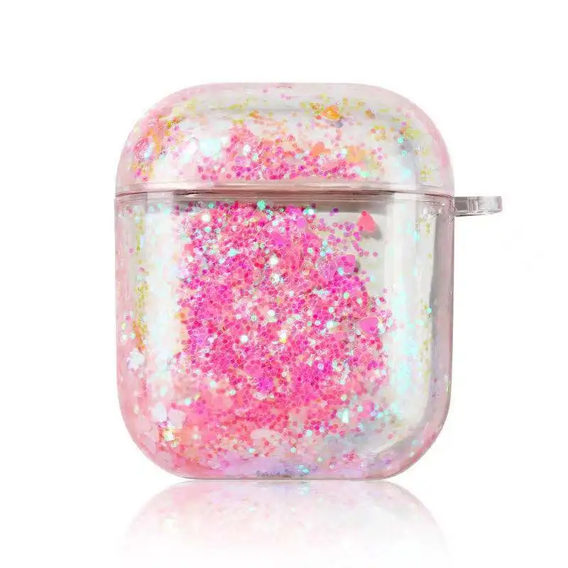 

For Airpods Case With Keychain Anti-lost Full Protective Luxury Colorful Glitter Liquid Sequins Quicksand PC Hard Case, Customized colors acceptable