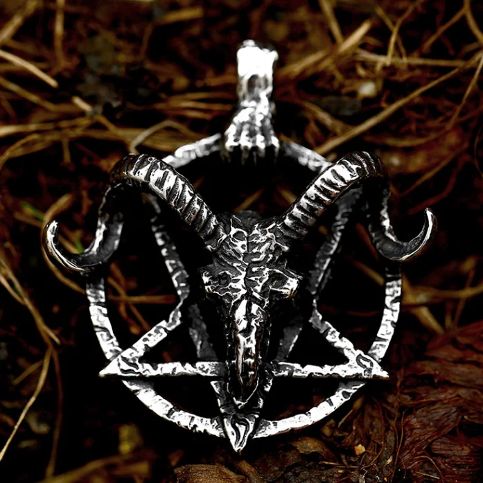 SS8-853P Steel soldier Stainless steel Pentagram Pan God Skull Goat Head Pendant Necklace Satanism Occult Metal Vintage Star