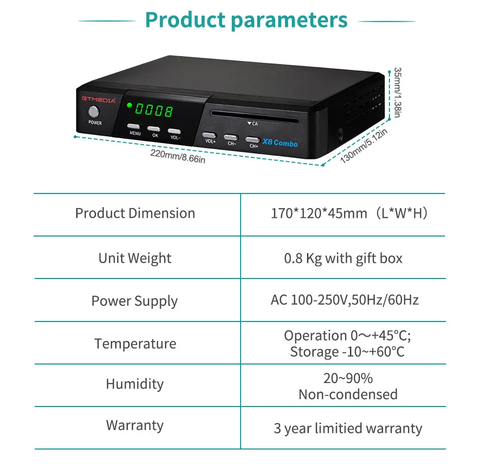 Gtmedia X8 Combo Dvbs2x Satellite Receiver T2 Cable Dual Tuner Decoder