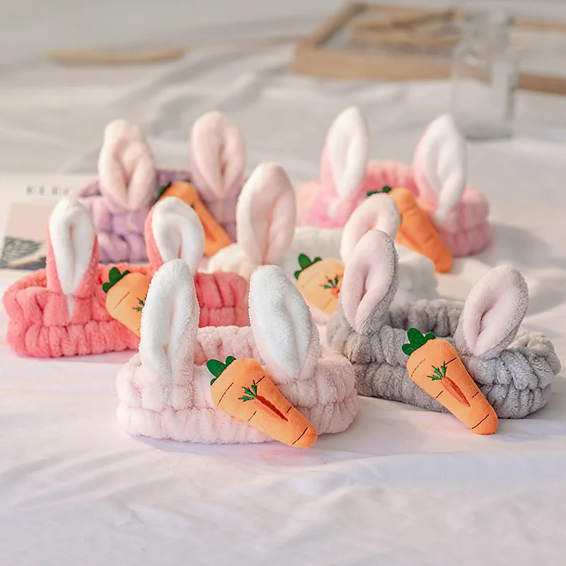 

SongMay Soft skin care Pink rainbow kawaii Kids mouse rabbit ears Facial make up headbands cotton Face washing Hairbands