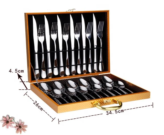 

Knife/Fork/Spoon 24 Piece gifting box Silverware gold Flatware Cutlery Set,Stainless Steel Utensils Service for 4