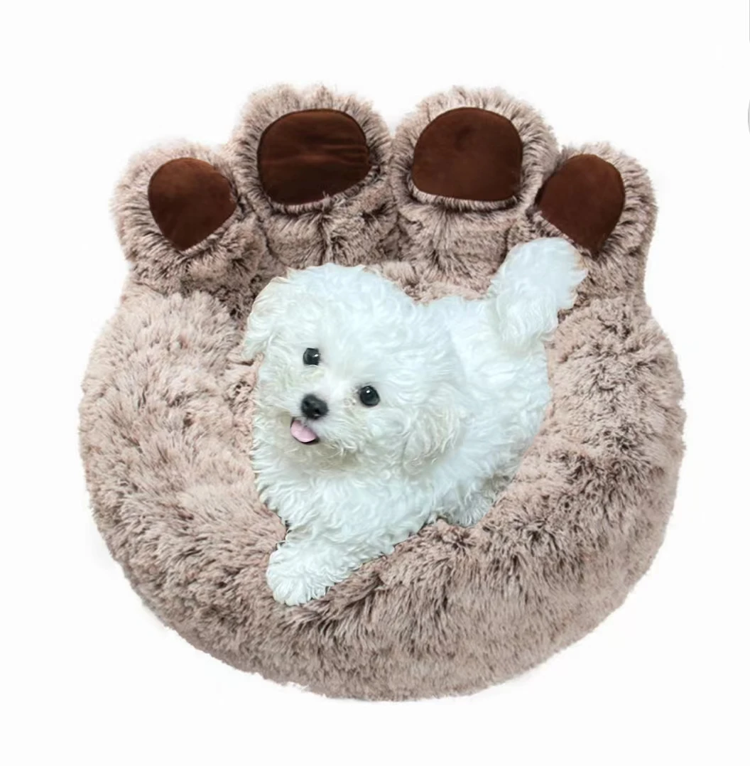 

New Design Bear Paw Shape Donut Round Dog Cat Pet Bed Pet Puppy Nest For Dog Cat