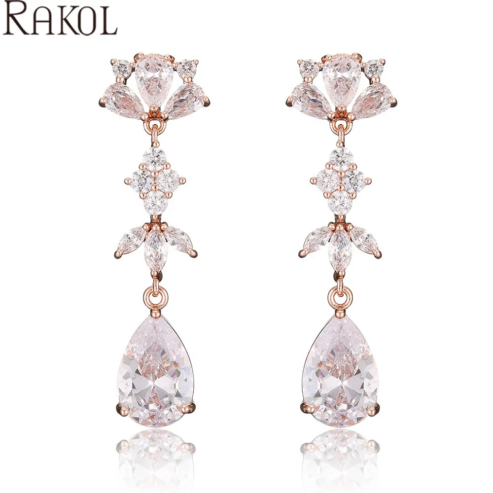 

RAKOL EP5077 Wholesale Waterdrop earrings 2021 latest design cubic zirconia charm stud earrings jewellery, Picture shows