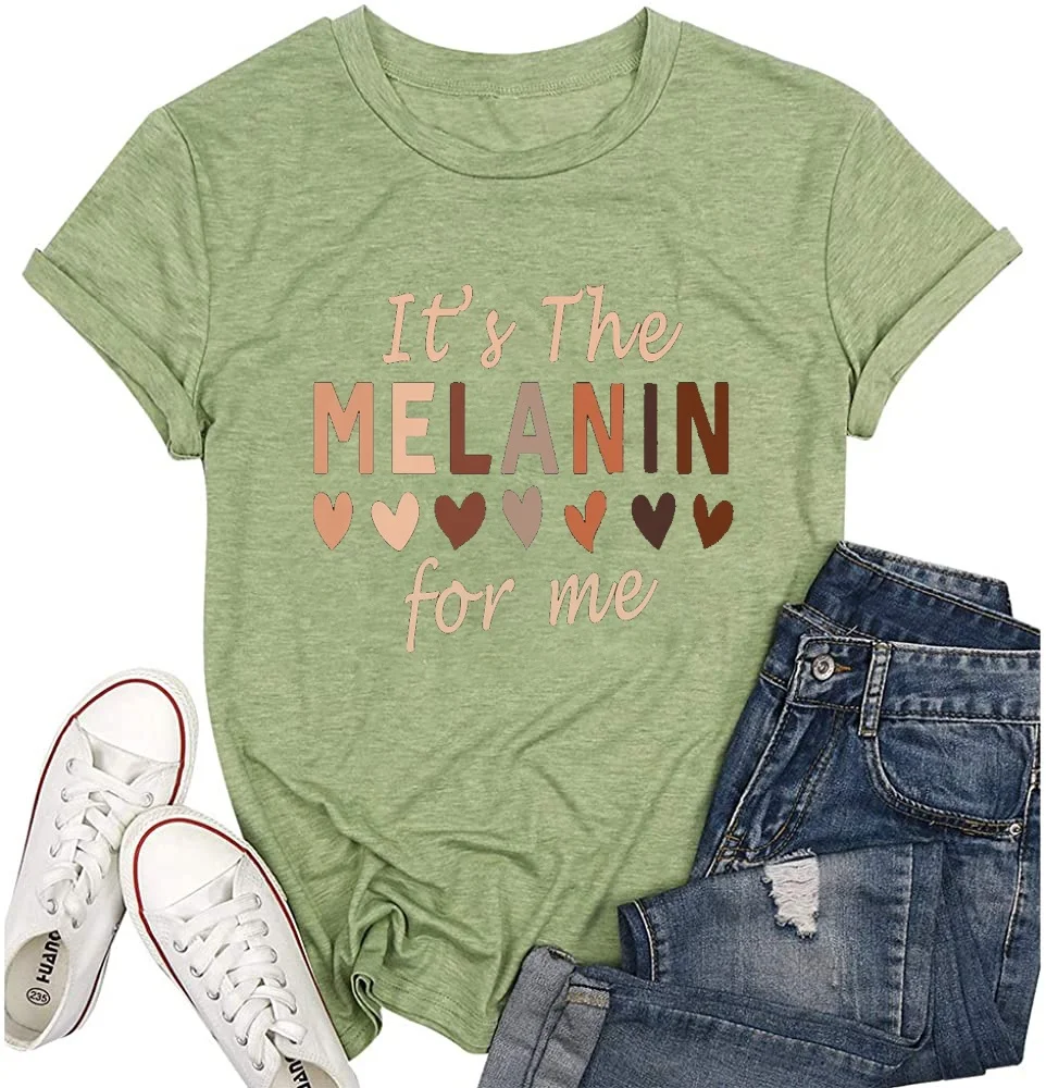 

Wholesale It's Melanin For Me Graphic Tee Print Custom Logo Vintage Cotton Loose Ladies Women Tshirt, Multi color optional