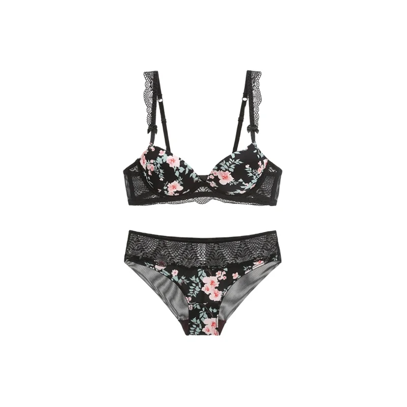 

Printed flower comfortable women lace pantie and bra sets