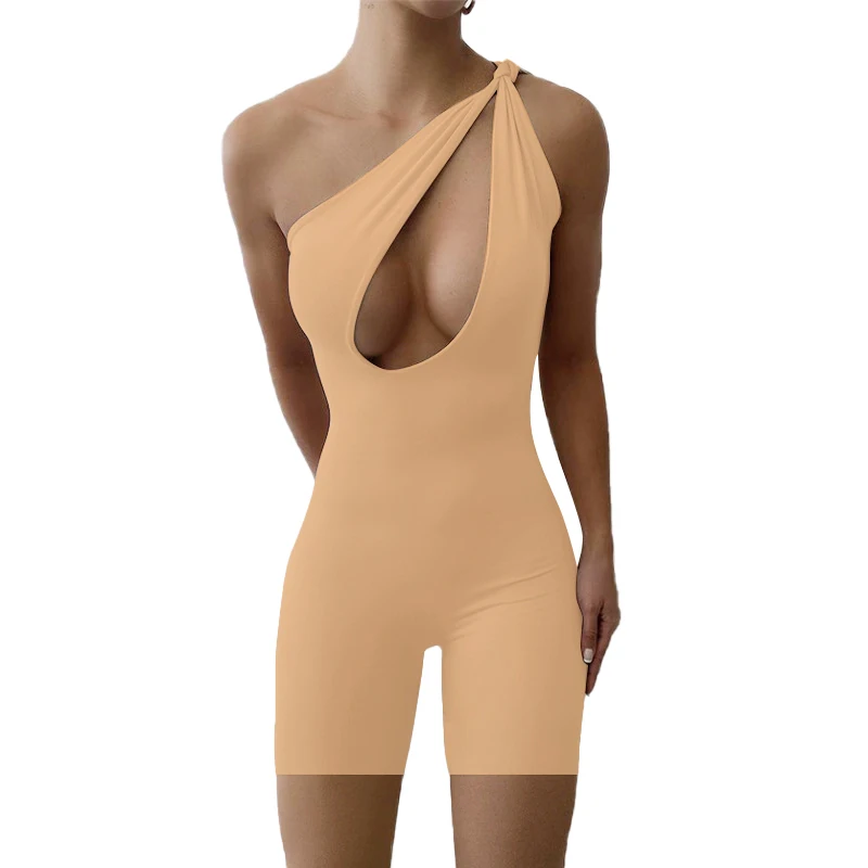

MS214 One Shoulder Hollow Out Sexy Jumpsuit Skinny Solid Color Long Pants Party Clubwear Female Streetwear