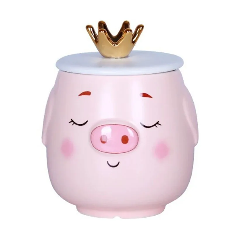 

Korean style cute pig ceramic cup 500ml students couple cup, White,black