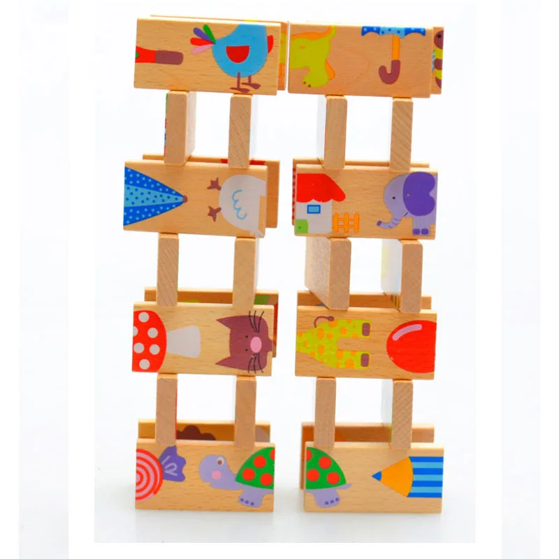 Wooden Children's Educational Toys 28 Animal Matching Jigsaw Puzzles Children's Domino Toys Montessori Educational Toys