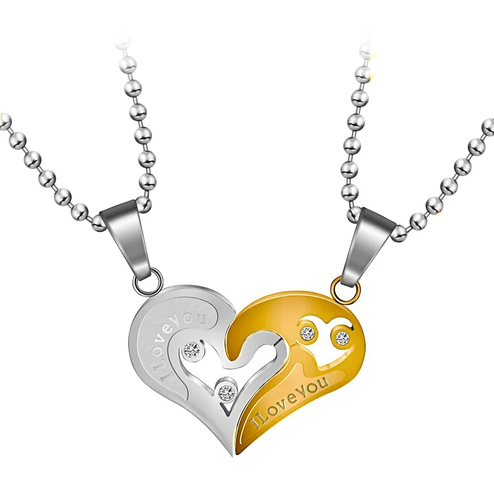 

2021 New Stainless Steel Love Heart Pendants i love you Puzzle Couple Zircon plated Necklaces design jewelry