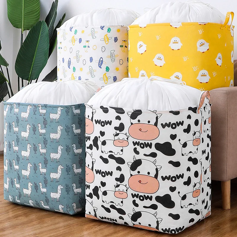 

Nordic Large Household Dirty Clothing Bag Laundry Basket Bathroom Bag Cartoon Patterns Storage Hamper With Tether, Picture