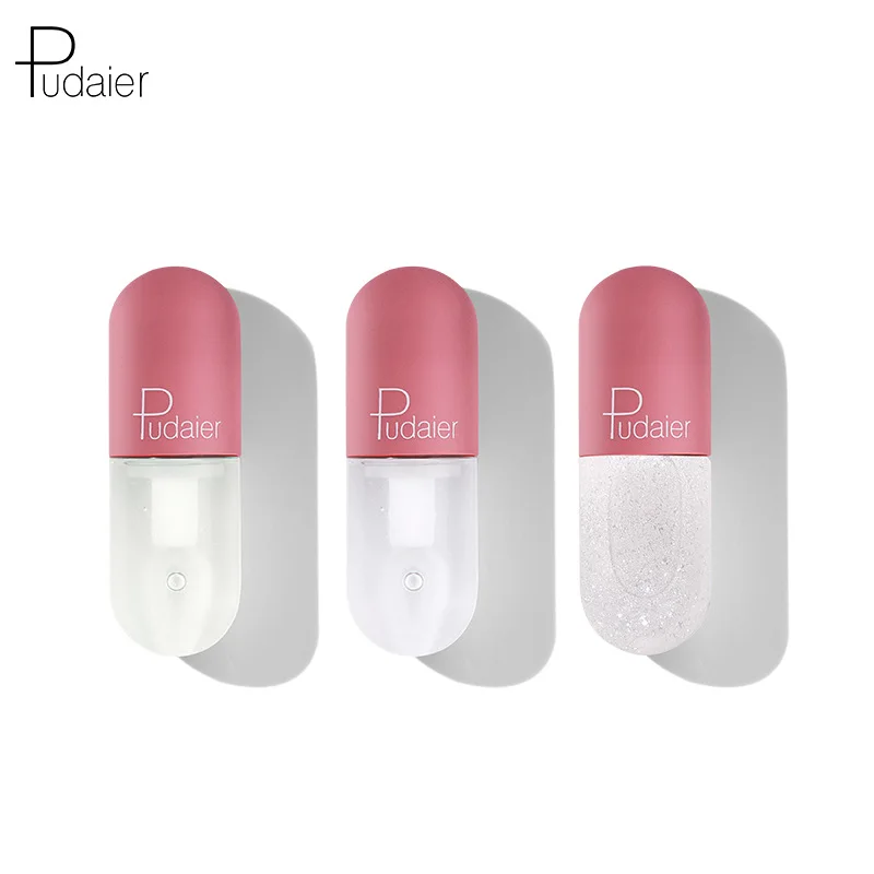 

Pudaier capsule plump lip gloss clear lip glaze big mouth lip oil transparent color changing glitter liquid lipstick 3 kinds, Clear/color changing/glitter