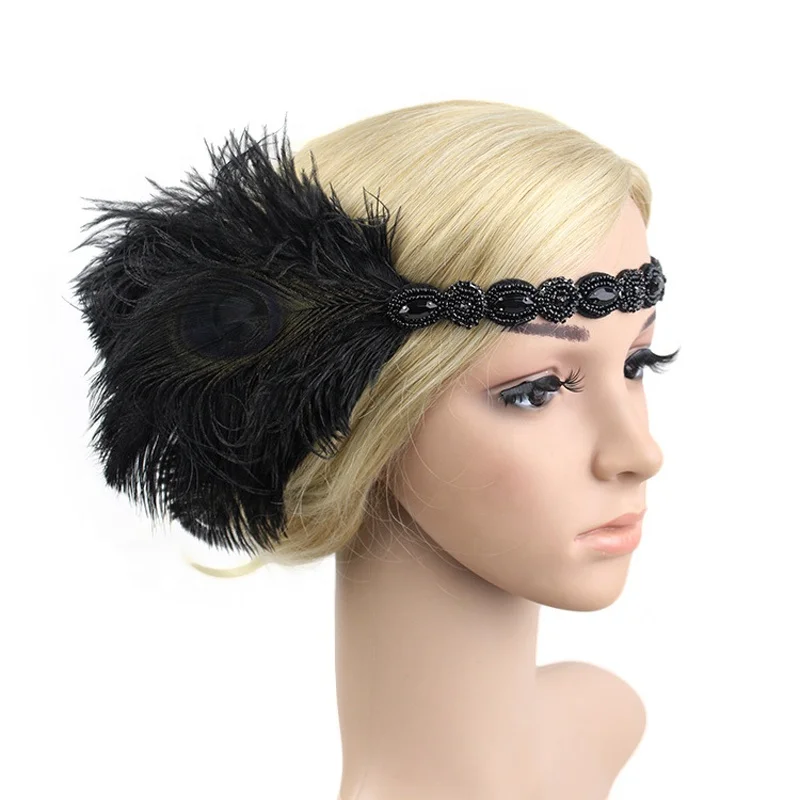 

Women's Vintage Feather Headband women dancing party flapper peacock feather headband gatsby Hair Accessories, As photos