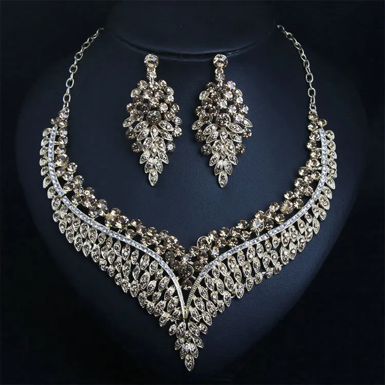 

Qushine Luxurious Crystal Necklace and Earring Prom Jewelry Sets Bridal Wedding Jewelry Sets