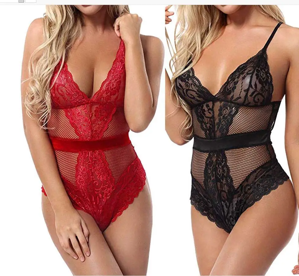 

hot sales plus size women lace sexy bodysuits lingerie see through transparent Eberjeay cotton lace sexy lingerie