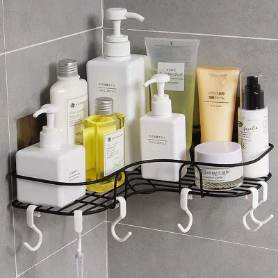 

Iron Bathroom Shelf Corner Non-perforated Storage Rack Toilet Rack Kitchen Self-adhesive Seamless Tripod