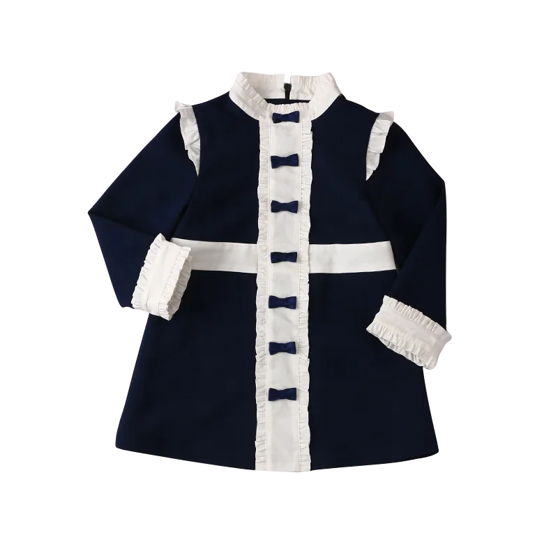 

Spanish Kids Clothing Boutique Infant Baby Girls Back to School Casual Dresses with A Row of Bows, Black