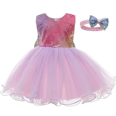 

LZH New Toddler Infant Baby Girls Sequins Bow Princess Dress For Girls Party Dresses Children Carnival Costume For Kids Dresses, Picture color