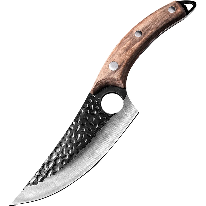 

New Boning Knife Black Blade Kitchen Knife Outdoor Serbian Survival Hammered Filleting Sharp Wood Hand Full Tang Boning Knife