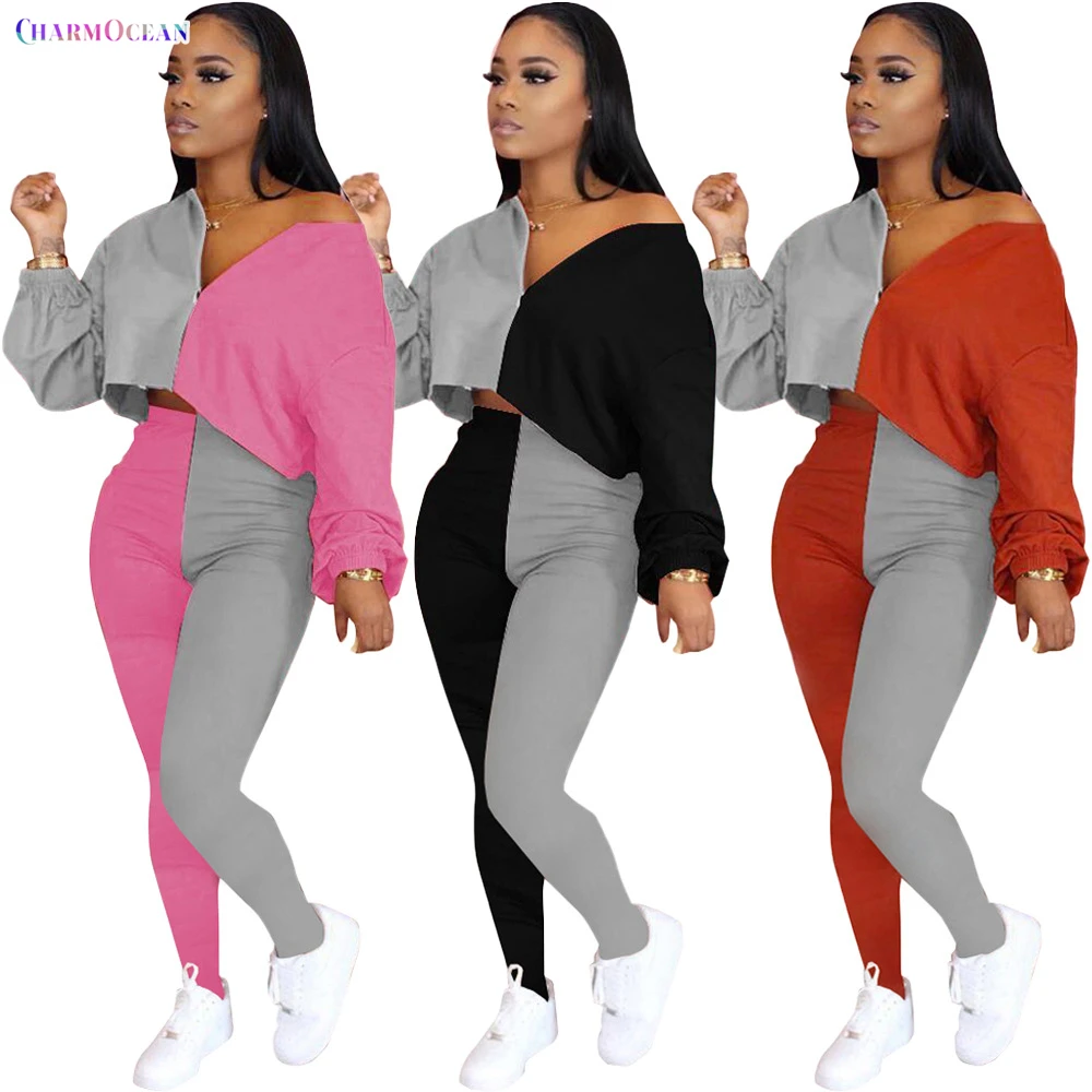 

Free Shipping C09428 - Women Fashion Long Sleeve Patchwork Pants Set