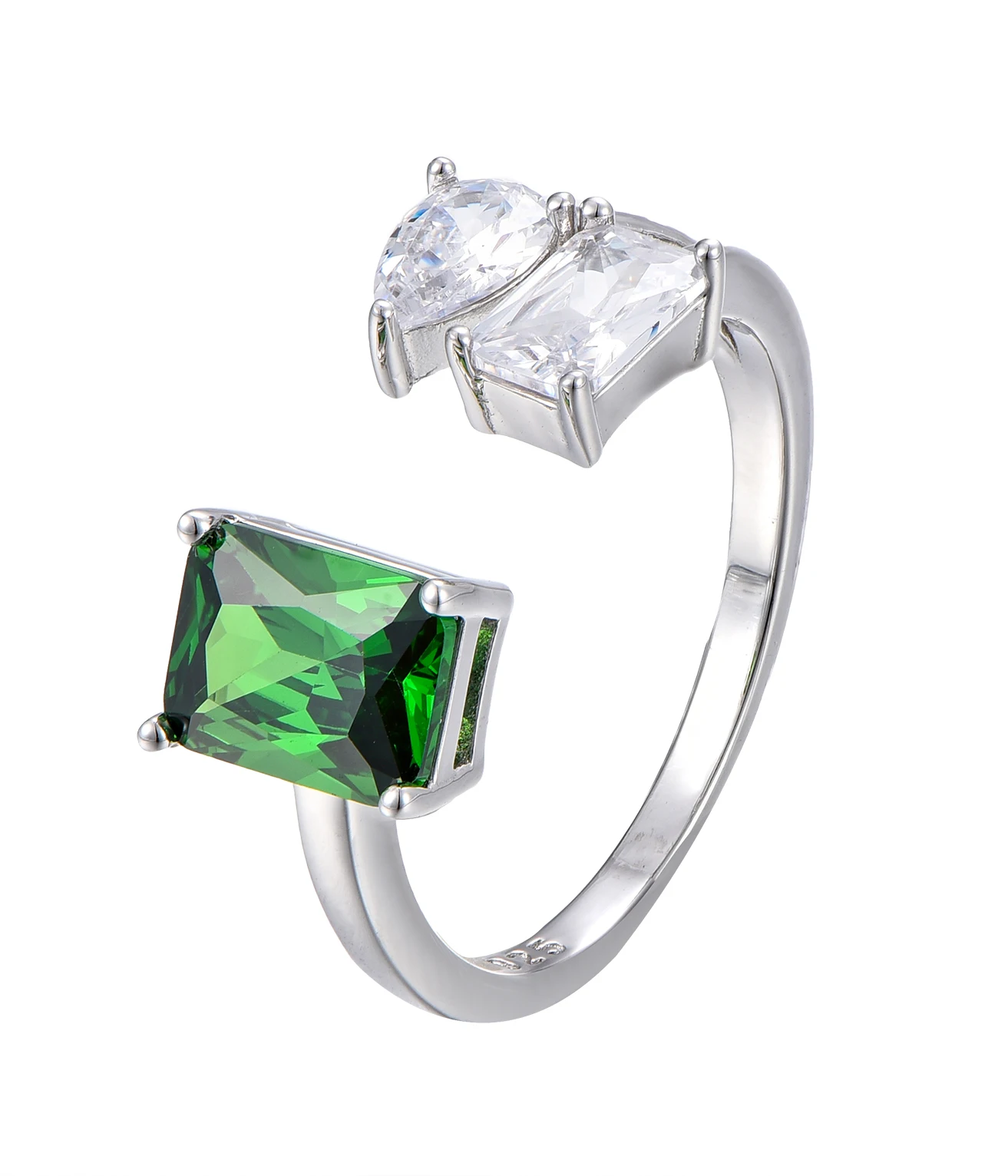 

Fine Jewelry 925 Sterling Silver Ring White Gold Plated Created Emerald Zircon Rings for Women Gift Promise Ring for her