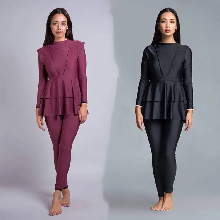 

3pcs Burkini MOTIVE FORCE Casual Long Sleeve Plain Color Muslim Swimwear & Beachwear Islamic Modest Swimwear Burkini