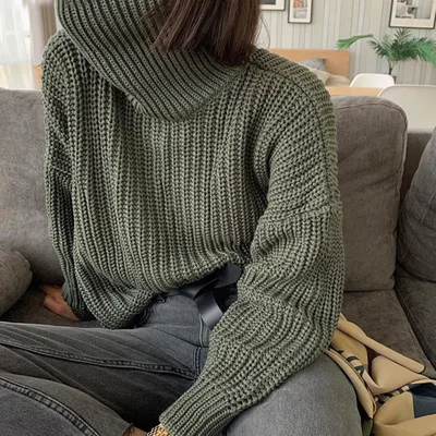 

Women Knitted Turtleneck Sweater Oversized Pullover Sweaters