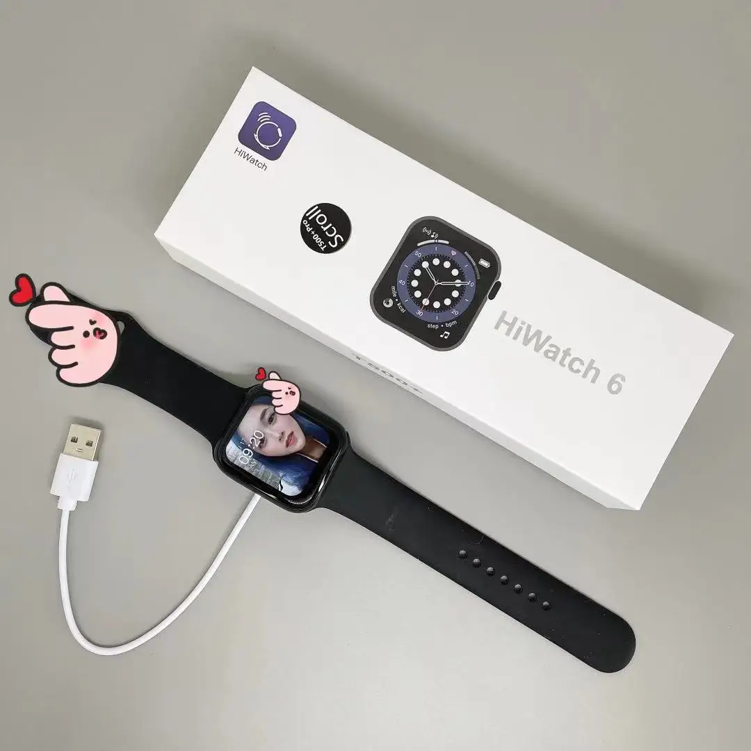 

2021 New Reloj Inteligente Hiwatch 6 Wristwatches Heart Rate Blood Pressure Monitoring Series 6 Smat Watch T500+ Smartwatch