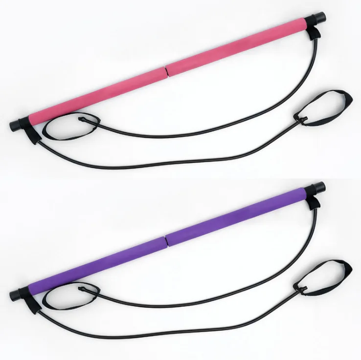 

Hot Sale Home Gym Adjustable Portable Pilates Exercise Stick Kit With Resistance Band Yoga Stick Fitness Bar, Purple/pink/blue