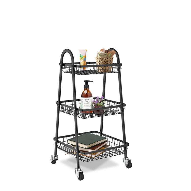 

PINPINFAMILY 3-Tier Multi Tier Metal Folding Kitchen Storage Shelf Utility Cart Trolley For Microware Oven, Picture