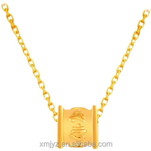 

Pure Gold 999 Transfer Beads Gold Six-Character Mantra Clavicle Necklace 3D Hard Gold Small Waist Pendant Valentine'S Day Gift