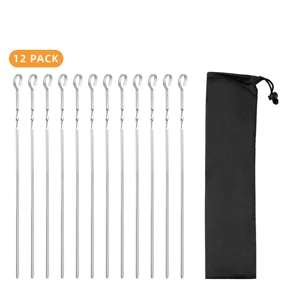 

14, 15, 17 Inch 430 Stainless Steel Outdoor BBQ Grill Set Barbecue Fork BBQ Grill Needle Kabob Skewers, Silver