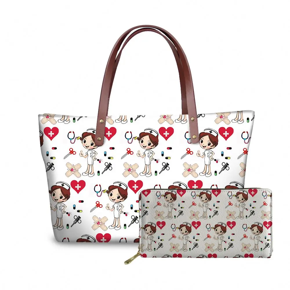 

Personalised Nurse Tote Bag And Matching Wallets Set Soft Large Women Handbag Fashion Long L Zipper Wallet Customized Nurse Gift