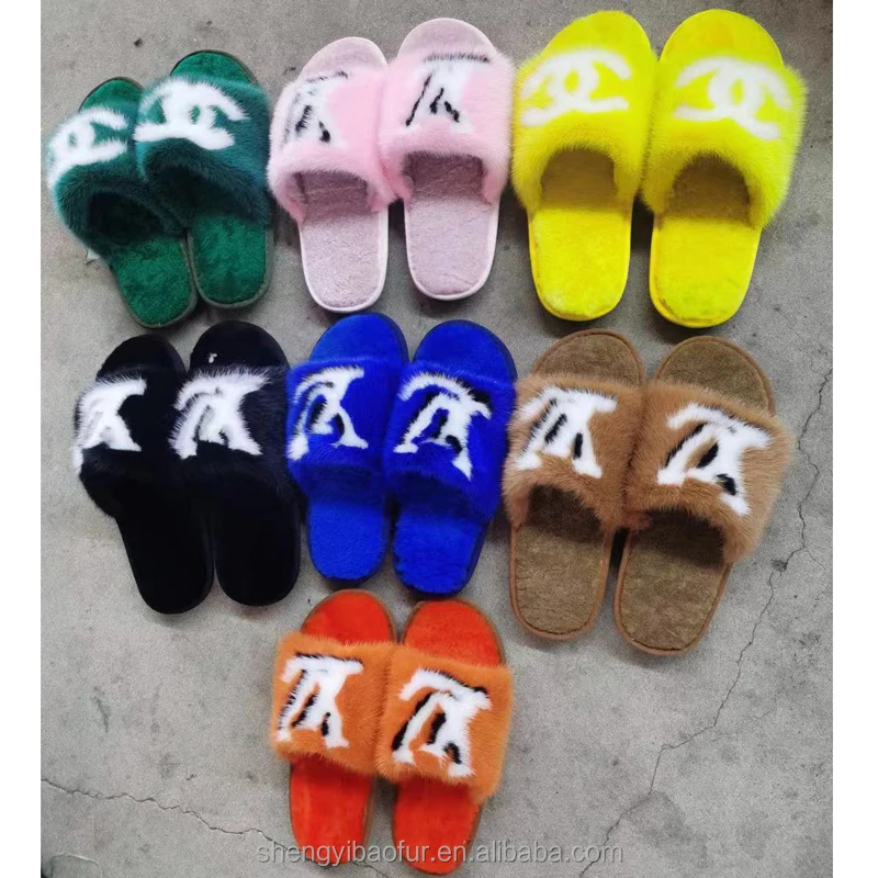 

Winter Warm Sheepskin Slippers Open Toe Wholesale Fashion And Comfortable Indoor And Outdoor Mink Slippers, Multi color