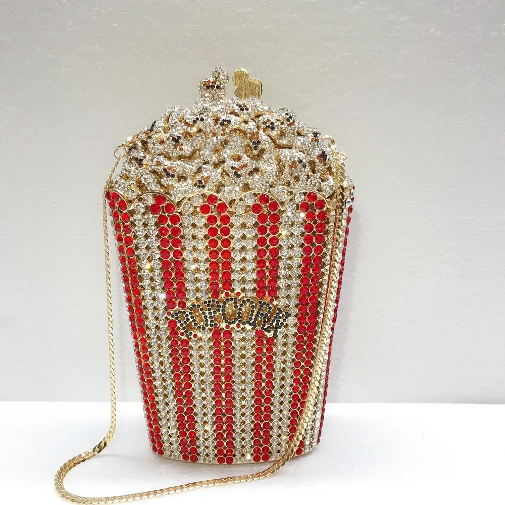 

JANHE Bling sac a main bolsa Besg Sparkling Ladies Crystal Diamond Party Metal Evening Bags Popcorn Box Purse Handbags For Women, Rainbow