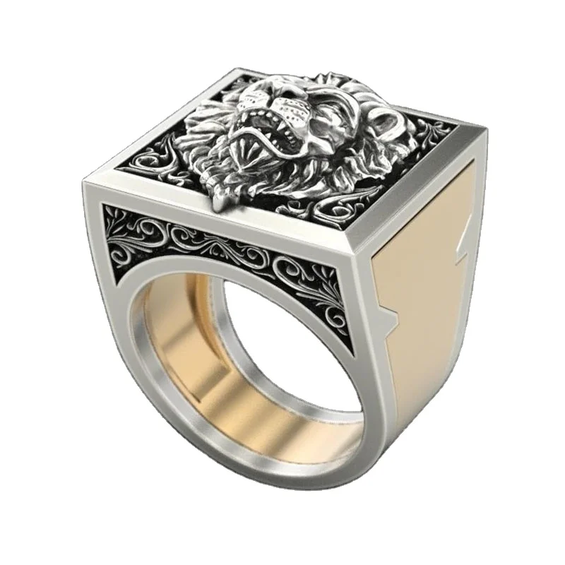 

High quality Hip Pop Punk style Silver Lion Double Bike Rings for men