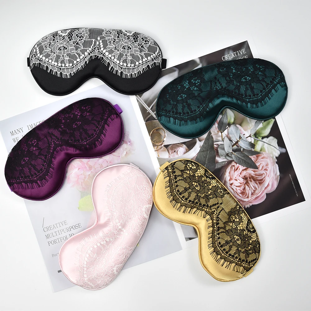 
luxury woman custom silk Travel Sleep Eye Mask with Embroidery 